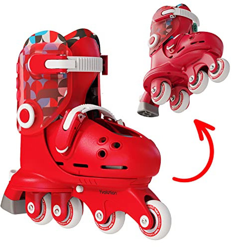 Yvolution Rollschuhe Kinder 2 In 1, Gemütlich Inliner für Kinder Einstellbare Größe Jungen und MäDchen, Geeignet für Den Innen- und AußEnbereich (Red)