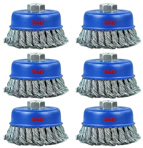 SALI 6 Pack Wire Cup Brush, 4 Inch Twisted Knotted Cup Brush for Grinders, with 5/8-11 Inch Arbor for Heavy Cleaning Rust, Stripping and Abrasive, for Angle Grinder