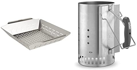 Weber 6434 Panier à Légumes Carré, Acier Inoxydable & 7416 - Cheminée à allumage Rapidfire