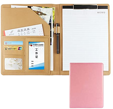 BLUNOA Schreibmappe A4 Konferenzmappe Ringbuch Geschäfts Ordner Professional Portfolio Aus Leder Dokumentenmappe Stilvoller Organizer Für Damen Und Herren (Color : Pink A, Size : No Calculator)