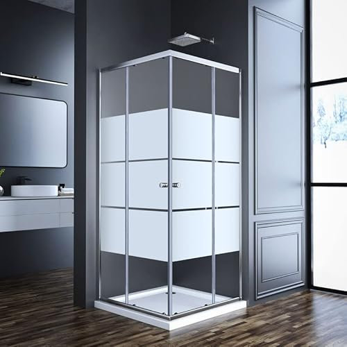 Duschkabine Eckeinstieg 75x75cm Duschkabine mit Schiebetür, Goezes Gestreift Glas Duschabtrennung mit Schiebetüren Duschwand mit 6mm ESG Sicherheitsglas, Duschschiebetür Höhe 185cm