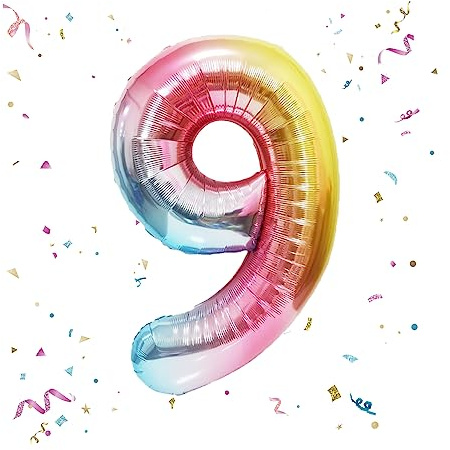 40 Inch Giant Rainbow Number 9 Balloons, Birthday Balloons, Helium Mylar Foil Big Number Balloons for Birthday Party Decorations, Kids' Birthday Anniversary Party Baby Shower Unicorn Parties