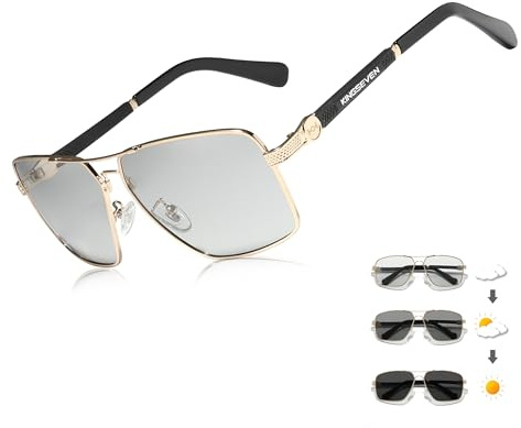 KINGSEVEN Sonnenbrillen Polarisierte Beschichtung Linse 2023 Auto Reset Framework Fahrbrillen für Männer/Frauen Oculos (Gold Photochrom)