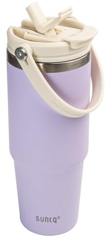 Bicchiere da 880 ml con manico e cannuccia a ribalta, in acciaio inox, con coperchio a prova di perdite, bottiglia d'acqua riutilizzabile a doppia parete, tazza portatile da viaggio per caffè, adatta