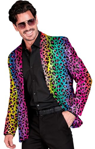W WIDMANN MILANO Party Fashion - Chaqueta de lentejuelas para hombre, blazer disco de los años 70, chaqueta de traje para festivales y carnaval