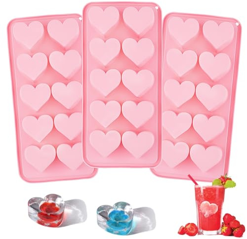 3-pack silikon isbitsform i hjärtform, hjärtformad isbitsform för frysen, lättlösande hjärtformer för cocktails, whisky, drycker, silikonformar för choklad, godis