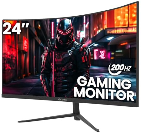 CRUA Monitor Curvado para Juegos de 24 Pulgadas, 200 Hz/180 Hz, monitores de computadora sin Marco FHD 1080P, Compatible con AMD freesync Low Motion Blur, Cuidado de los Ojos, DisplayPort, HDMI,