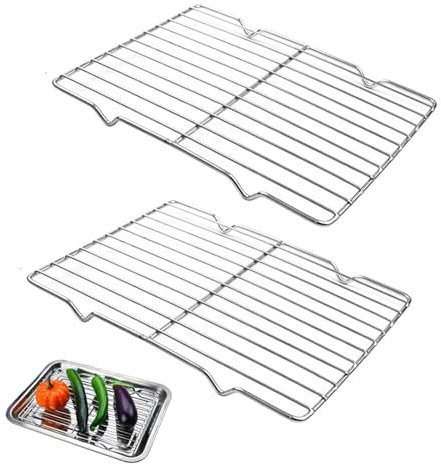 KUIZHEN Abkühlgitter, 2 Stück Kuchengitter Rechteckig Backgitter Edelstahl Kuchengitter Abkühlgitter Edelstahl zum Backen Braten Kühlen Grillen 29 x 21 cm Silber
