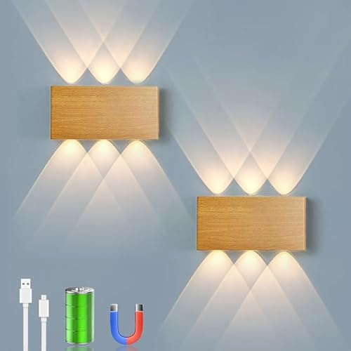 LZGS Go Swing Bands 2 st vägglampa med touch-strömbrytare tre färger kontinuerlig LED-dimmer trådlös magnetisk installation inomhus dekoration nattduksbord (2 st trä)