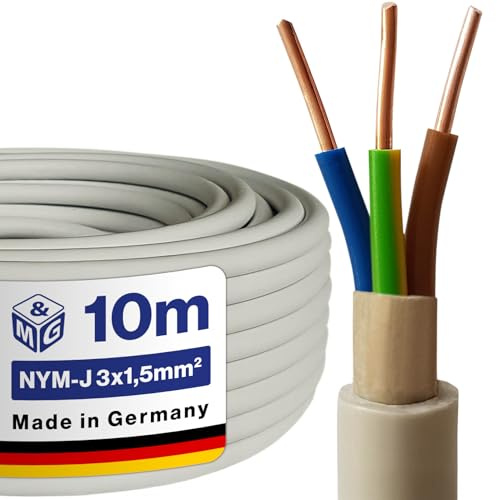 M&G Techno NYM-J 3x1,5 mm² Mantelleitung, 10m Feuchtraum Elektrokabel Grau