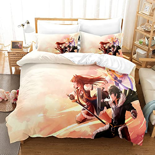 Parure De Lit The Rising of The Shield Hero 100% Coton à Fibres Longues, Ensemble De Literie Respirant, Housse De Couette Légère avec Fermeture à Boutons Cachés (200 x 200 cm,Héros 01)