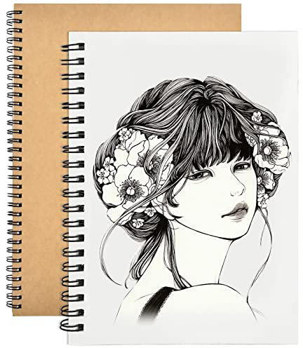 Volumoon 2PCS Album da Disegno A4 Sketchbook, Blocco per Schizzi con Copertina Kraft, 100 g/m², Rilegatura a Spirale Disegno da Blocco, 35 Fogli /70Pagine per Bambini Adulti Disegni