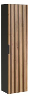 Vente-unique - Badschrank Madela Holz Schwarz, Naturfarben Hell 35 cmx25 cm | Ultratrendige geriffelte Front | Soft-Close-System | Mehrere Stauräume