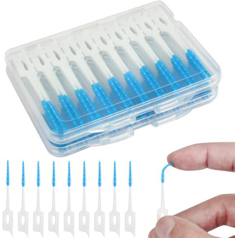100 Stück Interdentalbürsten Dual-Use Zahnbürsten Zahnspaltbürsten Silikon Zahnseide Sticks Tragbare Zahnseide Picks für Zahnspangen Mundreinigung Blau