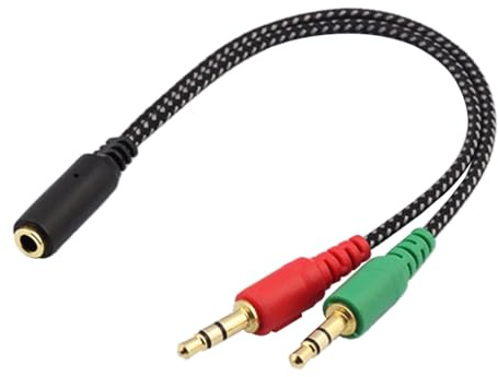 Housoutil Audioadapter Kopfhöreradapter PC Headset Adapter Schwarz | Metall Kunststoff Ausführung, 2 Stecker in Grün und Rot, Audio Buchsensplitter für Laptop und Mobiltelefon