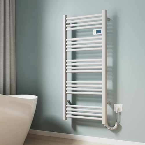 EMKE Elektrischer Handtuchheizkörper 120 x 54 cm, Badheizkörper Elektrisch mit Touchschalter Timer, Handtuchheizung Handtuchtrokner Handtuchwärmer Elektrisch Weiß 600W