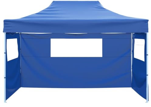 Pavilion Carport Terrassenüberdachung Vorzelt - Profi-Partyzelt Faltbar mit 3 Seitenwänden 3×4m Stahl Blau für Events Terrasse Festival Garten