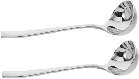 iplusmile 2pcs Stainless Steel Soup Ladle Long Handle Gravy Spoon Pasta Ladle for Cooking Sauces and Gravies in Silver