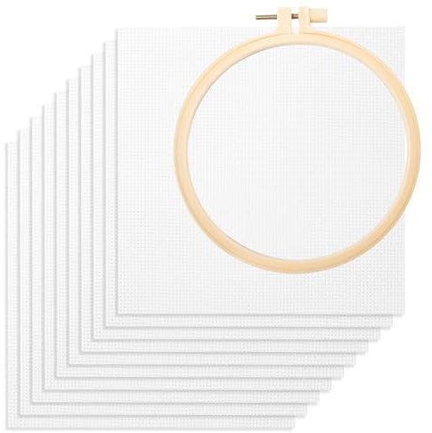 Neikafan 10 Pezzi Tela Aida per Punto Croce Tessuto per PuntoCroce 20x20cm con Punto Croce Telaio PuntoCroce Da Ricamare per Ricamo,Cucito,DIY,Prodotti Artistici