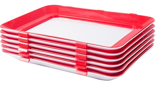 Muzrunq Red Vacuum Stackable Food Organization and Storage Tray, 12x8.6 with Buckle, 6Pcs Reusable Fresh Tray Storage for Food Preservation