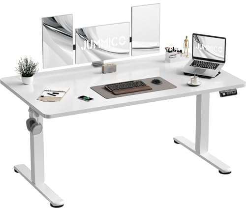 JUMMICO Höhenverstellbar Schreibtisch 140 x 60 cm Standing Desk Elektrischer Schreibtisch Höhenverstellbar mit Memory-Funktion,Weiß