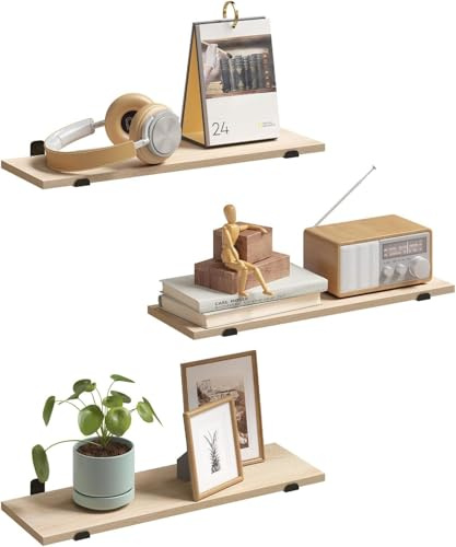 EUGAD Wandregal 3er Set, Schweberegal 60cm Hell Eiche, Regale für Wände | Hängeregal Regal Wand für Wohnzimmer, Küche, Arbeitszimmer, Badezimmer, Wandboard mit Belastbarkeit 15 kg/Ebene