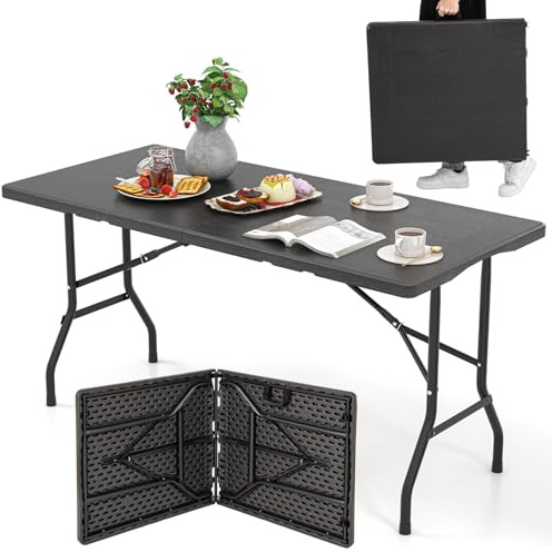 COSTWAY Gartentisch 152x70cm, Campingtisch klappbar | Wetterfest, 4-6 Personen, Kunststoff, Tragegriff, Klapptisch, Partytisch, Buffettisch für Garten, Party, Camping, Schwarz