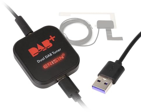 Erisin Dual Tuner DAB+ Digital Radio Box Antenne mit Verstärkter Antenne Kit Adapter für Auto Stereo Android 11 12 13 14 USB Port Anschluss