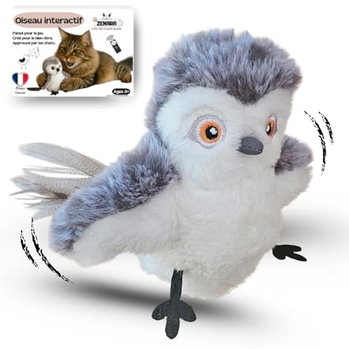 Zenara Jouet Chat Interactif Oiseau Volant à Battements d'ailes Réels – Jouet pour Chat Intérieur Intelligent avec Sons d'oiseaux & Capteur de Mouvement – Rechargeable USB, Anti-Ennui & Stress