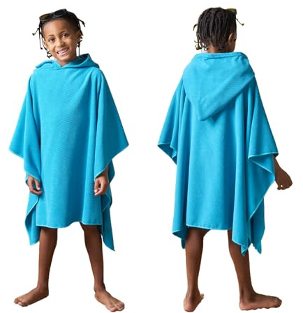 Brentfords Kids Swim Changing Robe, Soft Absorbent Oversized Hooded Towel Poncho for Beach Pool Travel Children Bath Towels Quick Dry Lightweight Swimming Towels, Sea Blue
