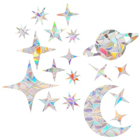 OSOLADY Pegatinas Prisma Ventana Anticolisión Estrella Luna Arcoíris Vinilo Ventanas Decorativo Sin Adhesivo Protección Animales Fácil Aplicación
