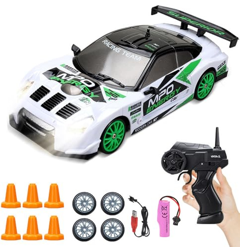 XEERUN RC Drift Car, 1:24 Remote Control Car, 30KM/H High Speed Racing RC Drifting Cars, 2.4GHz 4WD, with Cool Lighting, Racing Tires, Roadblocks, Mini Rc Cars Toys for Adults Boys Birthday Gifts