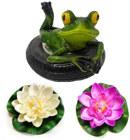 JACKANNA Schwimmkugeln für Miniteich Teichdeko Dekofigur Gartenteich Schwimmende Frosch Deko Gartenfiguren Außen Wetterfest Harz Statue Miniteich Deko 2 x Schwimmend Lotusblüte (2)