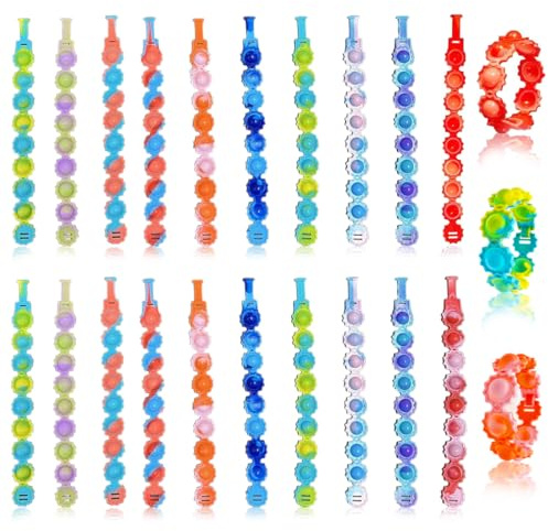 JEYORZY 20 Piezas Pulsera Pop It Fidget Toy, Fidget Pulsera Juguete antiestrés, Silicona Pulsera Sensorial Fidget Juguete, Pulsera de Silicona de descompresión, para Niños y Aadultos, Color aleatorio