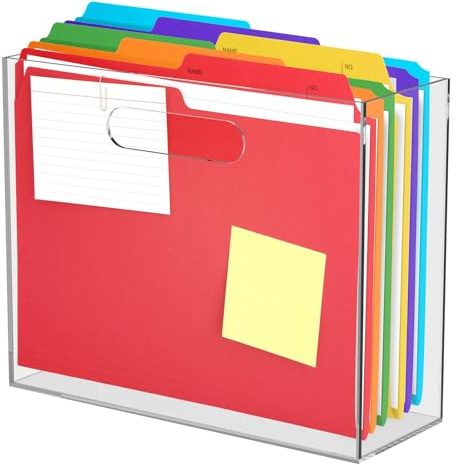 VAVPUP Acryl Aktenbox,Stehsammler,31.5 * 11.5 * 25.4cm,Transparente Hängeregistraturbox,Tragbarer Zeitschriftenhalter aus Acryl mit Griff für Schreibtisch,Homeoffice(transparent)