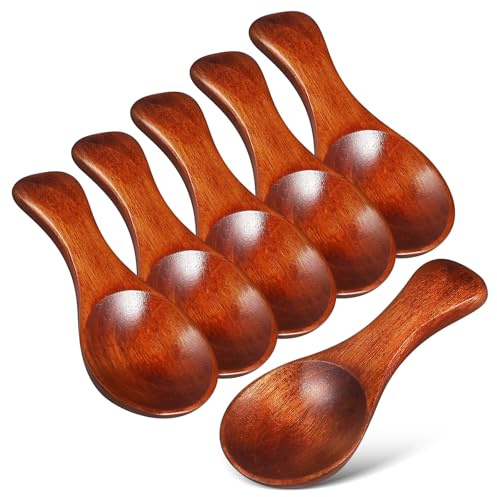 TOYANDONA 6Pcs Mini Spice Spoons Small Wooden Serving Spoons for Kitchen Condiments Ergonomic Design Precise Measuring Reusable Wood Scoops