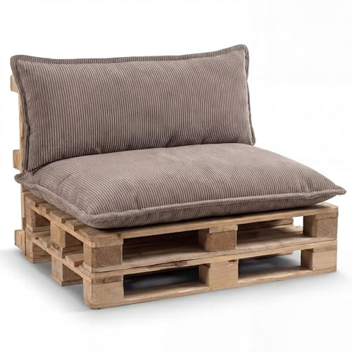 Gutekissen® Lot de coussins de palette – Coussin d’assise pour palettes européennes – Rembourrage de palettes, Rempli de mousse granulée Poulirette-PLL (Marron clair, Lot (Coussin d’assise 120x80 +