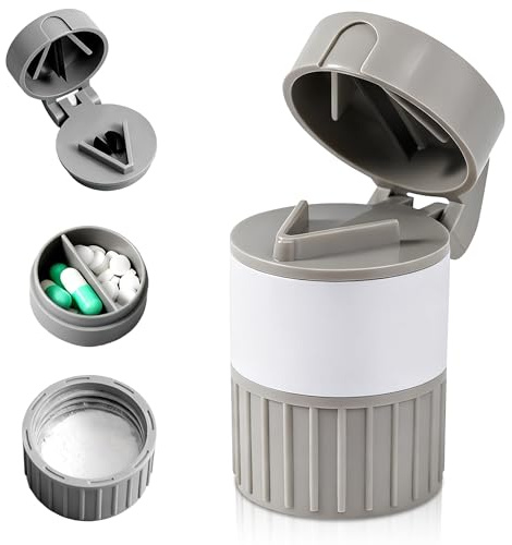 4 in 1 Tablettenmörser mit Tablettenteiler, Multifunktionaler Tablettenteiler für Alle Tabletten, Tragbarer Pill Cutter und Tablettenzerkleinerer mit Aufbewahrungsfach für Kinder，Senioren