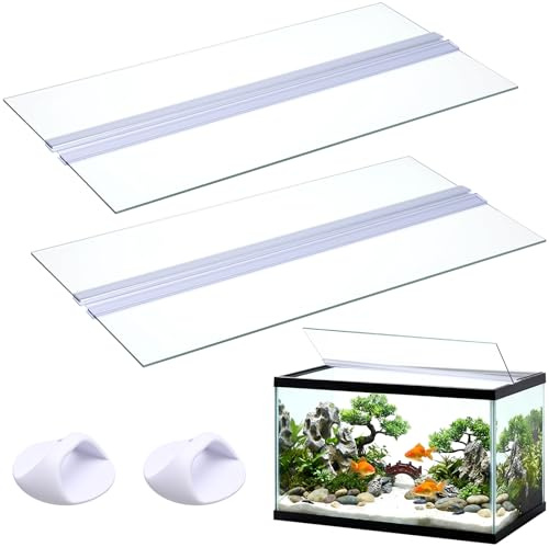 Sawysine 2 Set Aquarium Glass Canopy 19.33 x 9.65 x 0.12 Aquarium Fish Tank Lid 10 Gallon Canopy Cover with Center Brace for Fish, Clear