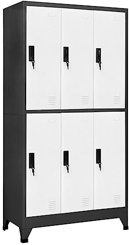 KKHOMEI Taquillas Vestuario, Taquillas Metalico, Armario Taquillas Casillero Metálico, con 6 Puertas con Cerradura, para empleados, hogar, Oficina, Escuela, Antracita y Blanco
