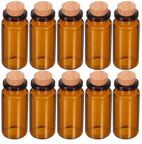VANZACK Botellas de Vidrio Marrón de 10 Ml, 30 Piezas, Mini Botellas Tapón de Corcho, Resistentes a Fugas, para Manualidades, Decoración y Almacenamiento Seguro de Aceites Esenciales