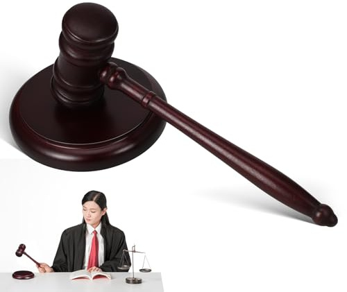 COHEALI Mazo de Madera para Juez Bloque de Sonido Tradicional, Juego de Martillo y Base de Madera para Subastas, Cortes y Ceremonias Oficiales, Accesorio de Escritorio Legal