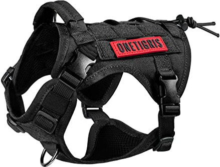 OneTigris Hundegeschirr, FIRE Watcher Taktische Geschirr Sicherheitsgeschirr Hunde Hundeweste mit 1 Griffe und 2 D-Ring 1000D Nylon (M, Schwarz)