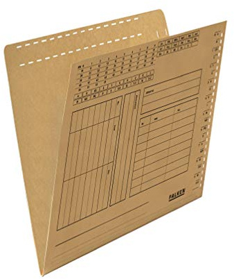 Original Falken 100-pack filmapp. Tillverkad i Tyskland. Tillverkad av återvunnen kartong för DIN A4 med organisationstryck och slitsar bruna Blue Angel authority idealisk för arkivering av lösa blad.