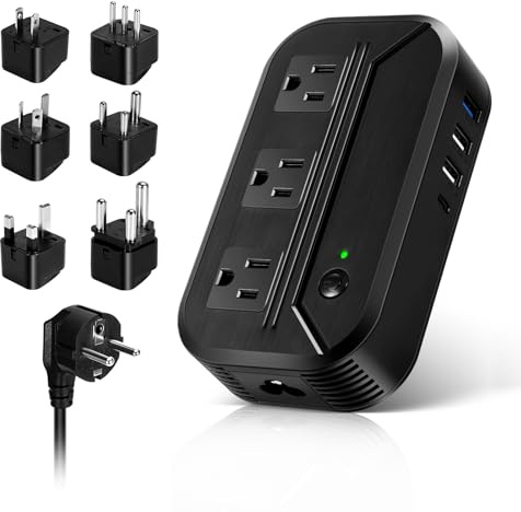 Voltage Converter US to Europe 2300W Power Converter 220v to 110v, Travel Converter with 3 USB+1 Type-C+3 AC Outlets European Travel Plug Adapter for EU/UK//Italy/Asia/India/South Africa/Australia