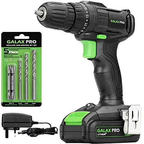 GALAX PRO 20V Cordless Drill,Single Speed (0-600RPM), 19+1 Position,Max Torque(20N.m), 10mm Keyless Chuck,with Work Light, 1.3Ah Battery & Charger Included
