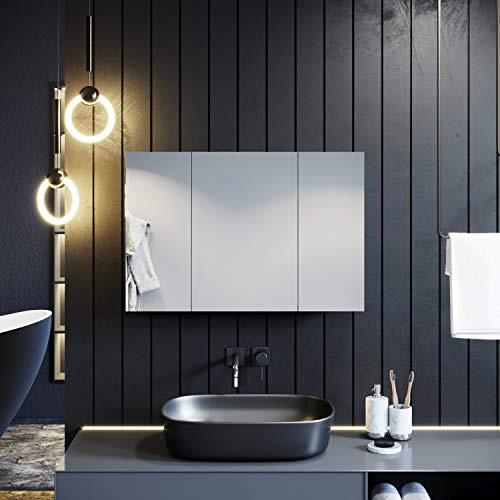 ELEGANT 600x900mm Bathroom Cabinet with Mirrors, Stainless Steel | Fully Assembled Triple Door Mirror Cabinet, Wall Mounted Storage Units with Adjustable Shelves and Waterproof for Makeup