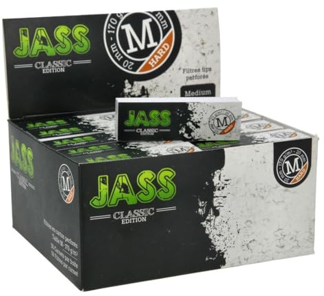 Filtres à Cigarettes JASS Hard Classic Edition – Boîte 50 Carnets x50 Tips (2500 Filtres) – Carton Perforé Taille M (20 mm) | Souple, Résistant et Facile à Pliage