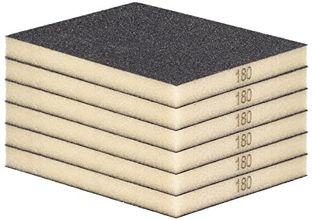 Schleifschwamm Schleifmatte 6 Stück FEIN Körnung K180 Handschleifer für Holz Lack Metall, Nass- und Trockenschleifen, Schleifklotz, Schleifblock
