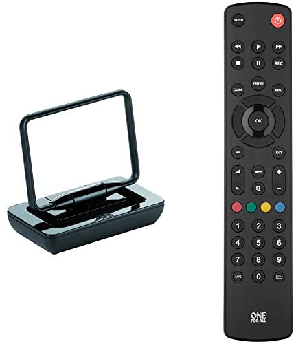 One For All Unamplified Indoor Digital TV Aerial - Ready for Freeview & Analogue Signals - Black - SV9015 & Contour TV Universal Remote Control URC1210 - Black
